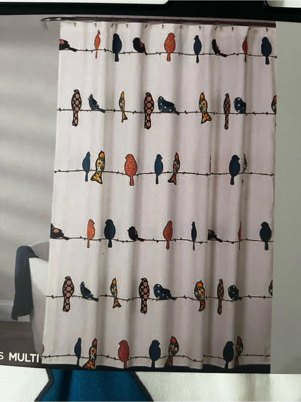 Lush Décor Rowley Birds White Shower Curtain with Blue & Red Accents